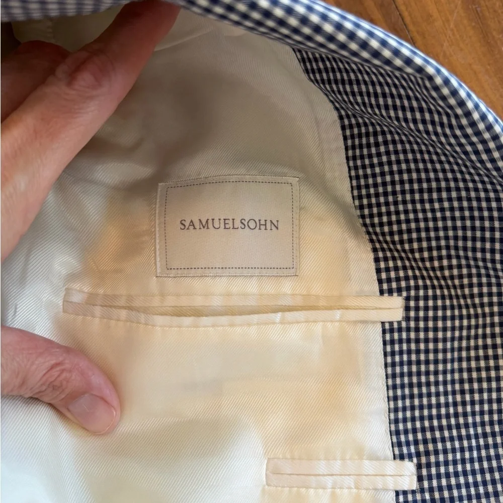 Samuelsohn Blazer Sport Coat Gingham Cotton Mohair harrison lightweight 44 R
